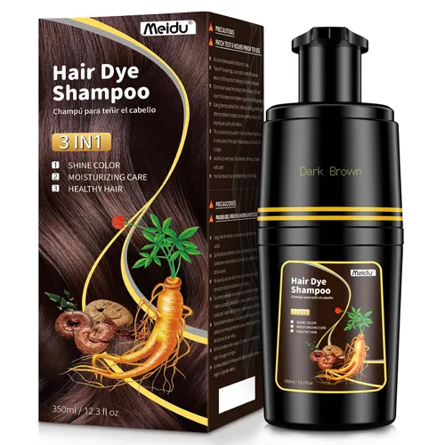 Vista 8 de IIIMEIDU 10 champú de tinte para el cabello para mujeres y hombres, champú de color 3 en 1, hierbas naturales para cobertura de cabello gris (negro)