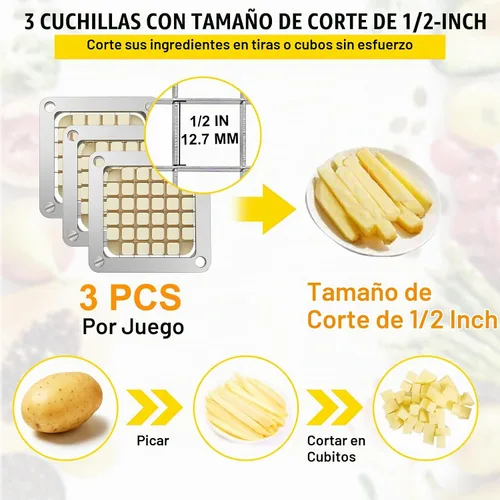 Vista 5 de VEVOR Cuchilla de reemplazo para picadora, 1/2 pulgada, conjunto de 3 cuchillas para freír papas con 6 cuchillos extra, piezas de picadora de acero