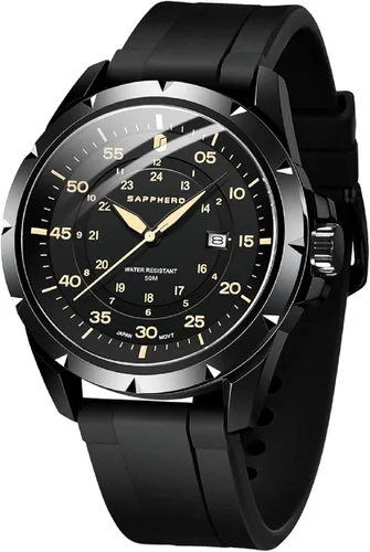 Vista 10 de SAPPHERO Reloj de lujo para hombre, resistente al agua, 164.0 ft, correa de silicona, analógico, de cuarzo, con fecha, reloj de pulsera clásico