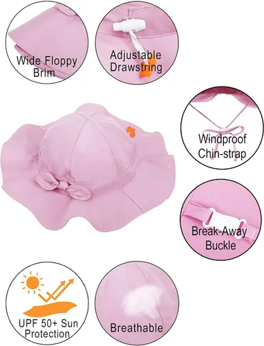 Vista 31 de SimpliKids Sombrero de sol para bebé de ala ancha con protección solar UPF 50+ UV Ray
