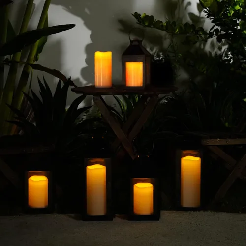 Vista 2 de 5plots Velas individuales sin llama para exteriores, impermeables, de 4 x 10 pulgadas, velas LED parpadeantes que funcionan con pilas con control