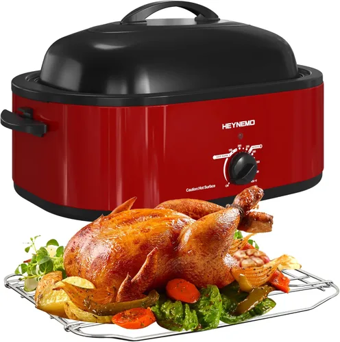 Vista 16 de Horno tostador de 18 cuartos de galón con tapa de autohilvanado, horno eléctrico de pavo de acero inoxidable de 1450W con asas de tacto frío, Negro