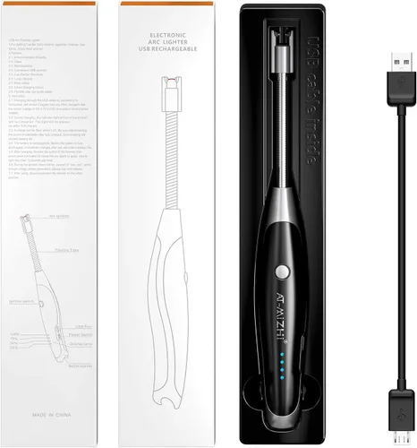 Vista 9 de AT-Mizhi Encendedor eléctrico - Encendedor de cuello largo recargable con linterna LED para velas, camping y barbacoa