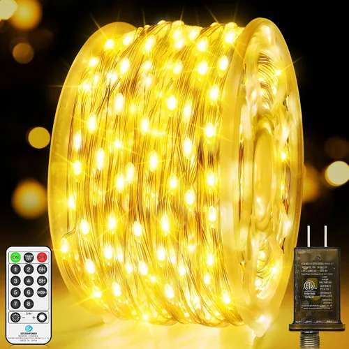 Vista 11 de Luces de Hadas LED de 132 Pies con 400 LED Enchufables, Luces de Navidad para Exteriores Impermeables, Luces Centelleantes con Temporizador, 8 Modos