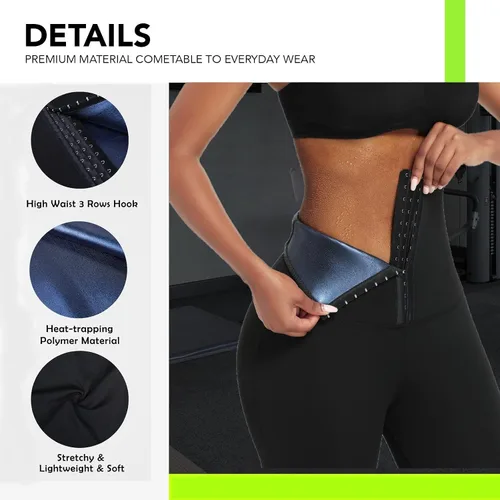 Vista 2 de huiming Pantalones cortos de sauna para mujer, cintura alta, entrenamiento de cintura estomacal, leggings adelgazantes, pantalones moldeadores