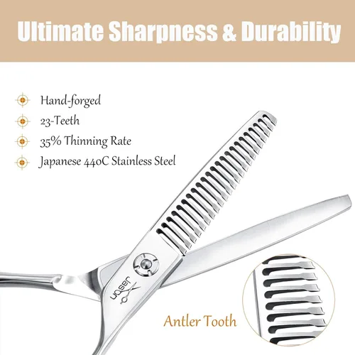 Vista 7 de JASON Juego de tijeras para el cabello de 6 pulgadas, tijeras de peluquería de oro negro + tijeras de textura plateada para mujeres y hombres