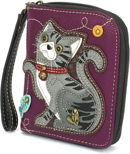 Vista 2 de CHALA Cartera con cremallera, pulsera, 8 ranuras para tarjetas de crédito, piel sintética resistente