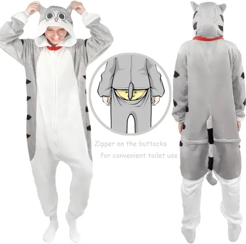 Vista 5 de U-ParBoo Pijama mameluco para adultos de franela con dibujos animados de animales para cosplay de Halloween