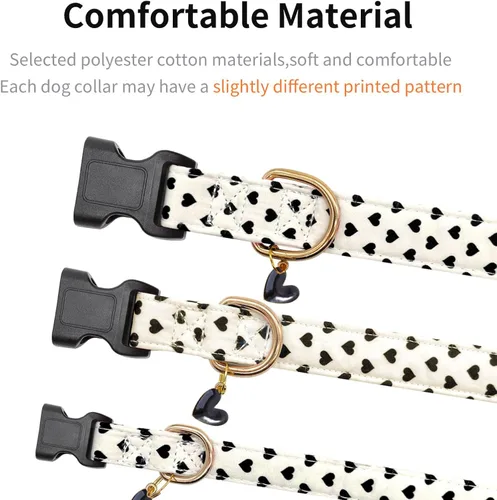 Vista 4 de Collar de perro de algodón, collares suaves y lindos para cachorros con diseño de corazones estampados para perros hembra y macho, collar ajustable