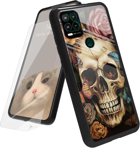 Vista 79 de Funda para Motorola Moto G Play 4G 2024 con protector de pantalla, parte trasera de vidrio templado + funda de silicona suave TPU absorción
