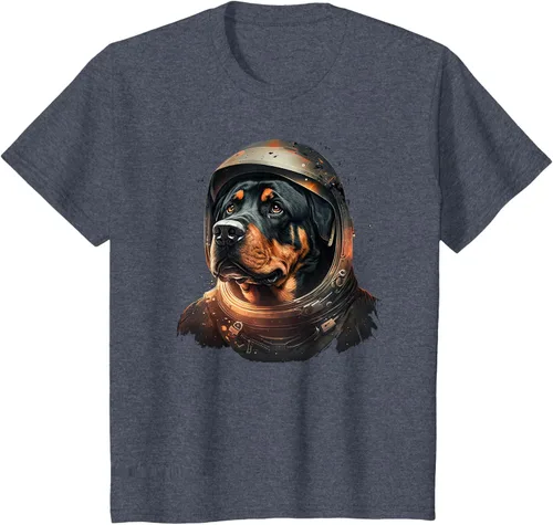 Vista 88 de Divertida camiseta Rottweiler con diseño de astronauta rottweiler en galaxia espacial, Negro