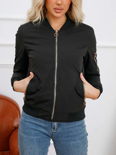 Vista 4 de Chaqueta bomber para mujer, ligera, con cremallera, casual, manga larga, cortavientos