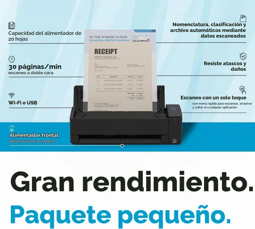 Vista 2 de ScanSnap iX1300 Compacto Escáner Inalámbrico o USB de Doble Cara Color para Documentos, Fotos y Recibos con Alimentador Automático de Documentos