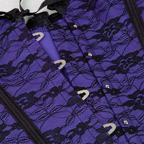 Vista 4 de Corsé de encaje negro con adornos florales para mujer, cintas en la cintura y ajuste sobre el busto