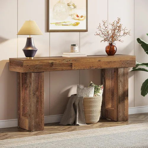 Vista 14 de Tribesigns - Mesa consola de 63 pulgadas de largo, mesa de sofá rectangular de madera detrás del sofá, mesa de entrada estilo granja para entrada