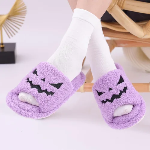 Vista 6 de shevalues Pantuflas de tela de rizo con punta abierta para mujer, pantuflas de espuma viscoelástica