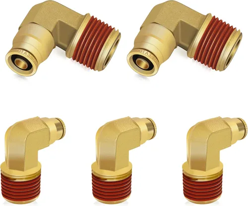 Vista 15 de Siptenk 1/2" Codo DOT de Latón Empuje para Conectar Accesorios de Línea de Aire 5 PIEZAS, Tubo de 1/2" OD x Rosca NPT de 1/2" Accesorios de Conexión
