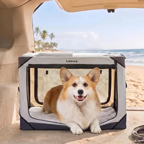 Vista 12 de Lesure Jaula Plegable para Perros - Perrera de Viaje Portátil para Perros Medianos, Jaula para Mascotas de 4 Puertas con Ventanas de Malla