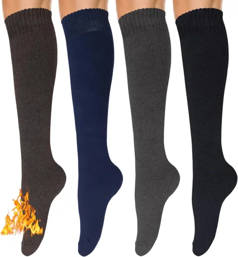 Vista 8 de YEJIMONG Calcetines altos gruesos y cálidos para mujer, 4 pares de calcetines largos acolchados de algodón para correr, senderismo, esquí, regalos