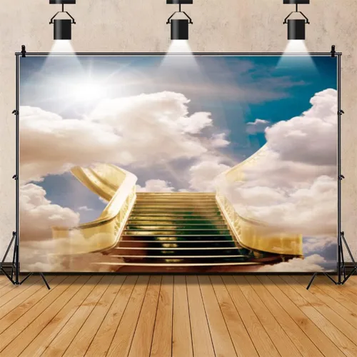 Vista 12 de Telón de fondo del cielo de 5x3 pies Puerta del cielo Puerta del paraíso Fondo fotográfico para niños, alfombra de baby shower, pancarta