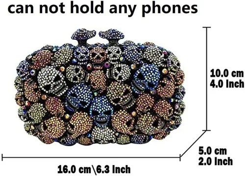 Vista 6 de Boutique De FGG Bolso de mano de cristal de calavera para mujer, bolso de mano de noche con diamantes de imitación, para fiesta, graduación