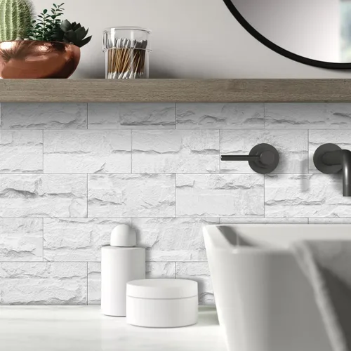 Vista 3 de Alwayspon 32 calcomanías de transferencia de azulejos de vinilo de espuma con efecto de mármol blanco de 4 x 8 pulgadas, para despegar y pegar