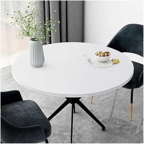 Vista 7 de Mantel redondo de cuero lavable, mantel de piel sintética impermeable para mesas redondas, protector de mesa redondo de vinilo grande para mesa
