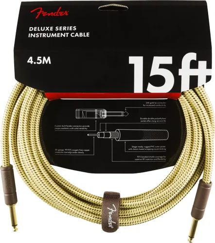Vista 18 de Fender Cable de instrumentos de la serie Deluxe, recto/recto, Tweed, 18.6 pies