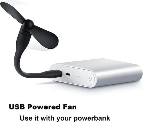 Vista 2 de Sokelinn-six Ventilador flexible USB, mini ventiladores de refrigeración portátiles alimentados por USB para banco de energía, portátil, PC, Negro