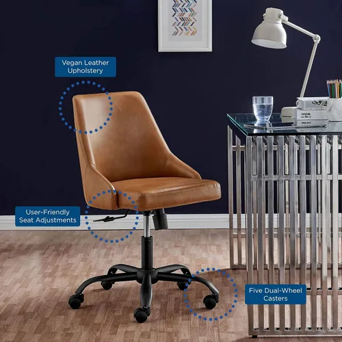 Vista 10 de Modway Designate - Silla giratoria de piel vegana en color negro y marrón