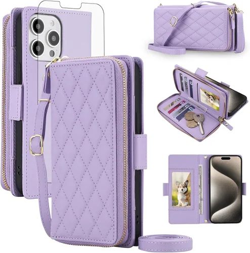 Vista 10 de Asuwish Funda compatible con iPhone 6/6s/7/8/SE 2020 2022 con cremallera y bloqueo RFID, protector de pantalla, correa cruzada i6 i7 i8 7s 8s SE2020