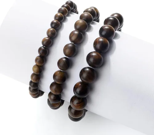 Vista 3 de Razcus - Pulsera de cuentas de palisandro negro vintage para hombre, 680.394 in, redondas, de madera, pulseras elásticas para meditación para oración