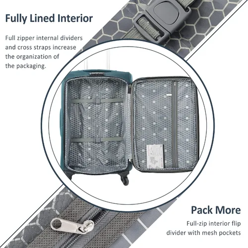 Vista 3 de Voohek Softside - Juego de 3 piezas expandible para maleta, equipaje ligero y ligero, Verde, Softside - Maleta extensible de 3 piezas, maleta