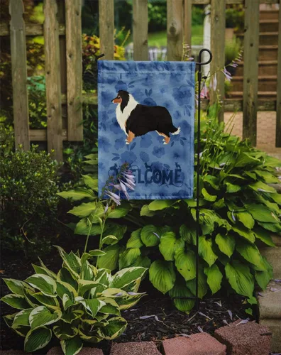 Vista 2 de Caroline's Treasures CK6236GF Collie - Bandera de bienvenida para jardín, bandera decorativa para patio exterior, obras de arte de patio, camas