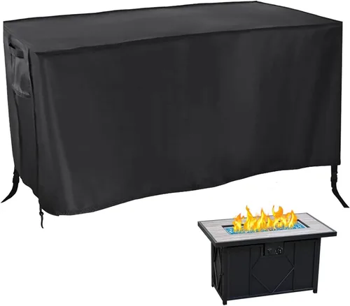 Vista 19 de Cubierta rectangular para fogata, impermeable, para mesa de fuego de gas propano al aire libre, 28 pulgadas de largo x 28 pulgadas de ancho x 24
