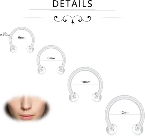 Vista 3 de D.Bella Retenedores de piercing transparentes de 16G para cartílago flexible para hélix, daith, rook, tragus, retenedor de aretes Bioflex, nariz