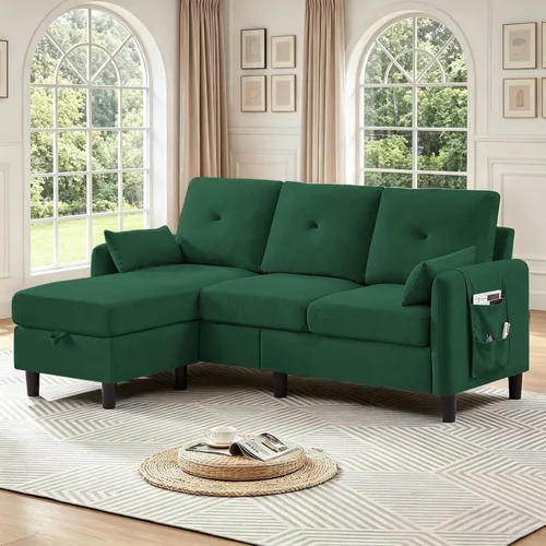 Vista 8 de Sofás Seccionales Convertibles de 77", Sofá en Forma de L de 3 Asientos con Chaise de Almacenamiento y Almohadas Removibles, Sofá Pequeño de Tela