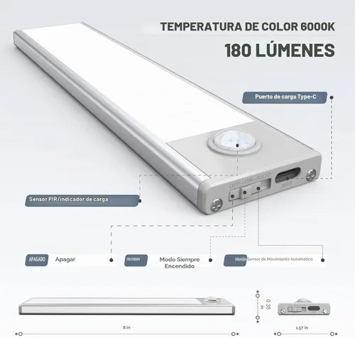 Vista 5 de Paquete de 6 luces inalámbricas para debajo del gabinete, 32 luces LED recargables con sensor de movimiento para interiores, luces magnéticas