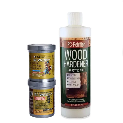 Vista 9 de PC Products PC-Woody 23334 - Pasta epoxi reparadora de madera de dos componentes, 1.5 oz en dos frascos, color tostado