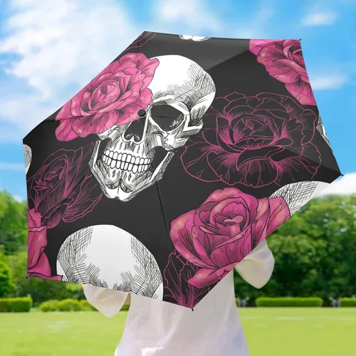 Vista 6 de Sombrilla de viaje plegable compacta con protección UV para 99% de protección UV, resistente al viento, a prueba de lluvia, pequeña luz a la moda