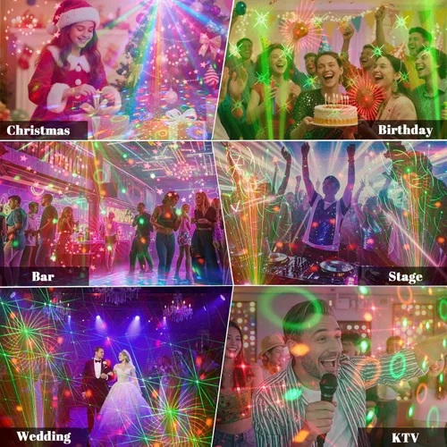 Vista 7 de Luces de fiesta de bola de discoteca 3 en 1, luz estroboscópica de DJ activada por sonido con 60 patrones, proyector LED alimentado por USB