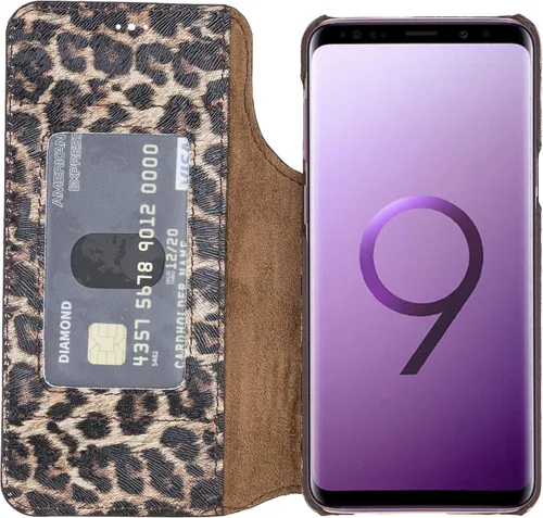 Vista 8 de Venito Venice - Funda delgada compatible con Galaxy S9 con soporte, cartera, cierre automático y función de bloqueo RFID (marrón antiguo)