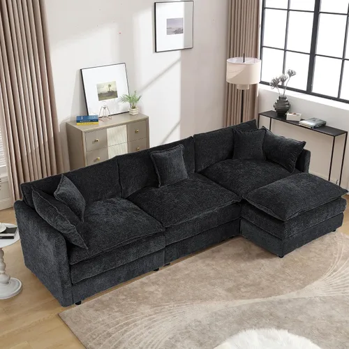 Vista 46 de Setawix Sofá Profundo de 3 Plazas con Otomana, Sofás de Nube en Forma de L de 112.2" para Sala de Estar, Sofá de Nube de Chenilla con Asiento Café