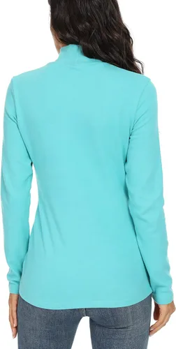 Vista 3 de HieasyFit Camiseta térmica básica de algodón con cuello alto falso para mujer