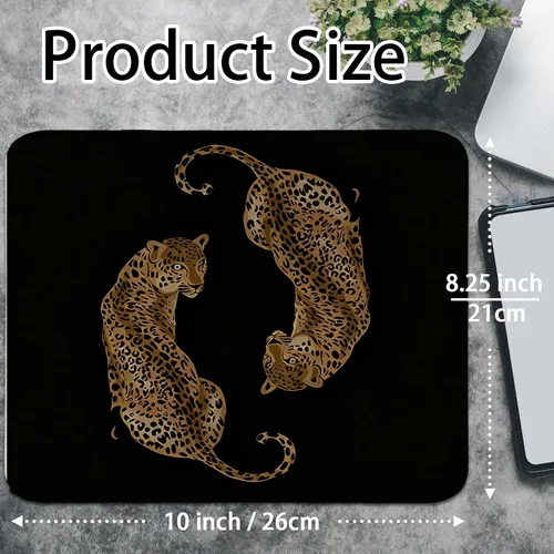 Vista 3 de Alfombrilla de mouse de leopardo y guepardo negro, pequeño con estampado de guepardo retro, alfombrilla de mouse rectangular negra para decoración