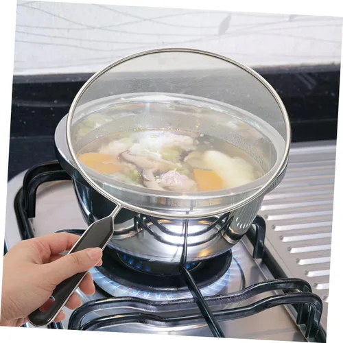 Vista 4 de Protector de salpicaduras de aceite de malla fina, 3 unidades, con mango para estufa, protección contra salpicaduras de grasa y grasa, sartén