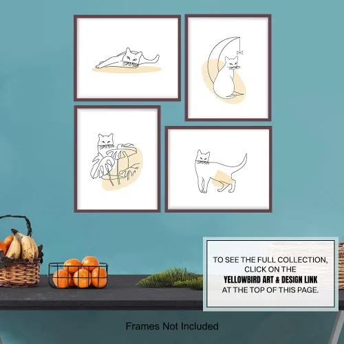 Vista 7 de Arte de pared moderno de mediados de siglo, decoración de pared de gato, regalos para amantes de los gatos para mujeres, carteles abstractos
