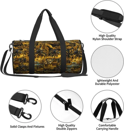 Vista 3 de Large Duffle Bag for Travel - Hawaii Retro Golden Seaside Print Gym Bag for Women Men, Travel Foldable Bags for Women Men with Zippered Multiple