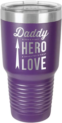 Vista 15 de DADDY SONS FIRST HERO DAUGHTERS FIRST LOVE BLACK Vaso de bebida de 30 onzas con popote y tapa superior deslizante Taza de viaje grabada con láser