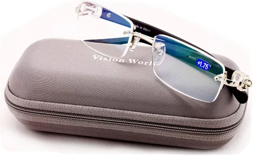 Vista 4 de Lector de gafas de lectura de moda de diseñador rectangular sin montura para hombre plateado